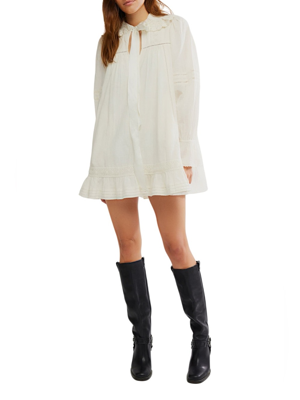 Free People 5 O'Clock Tea Time Long Sleeve Cotton Babydoll Minidress size M